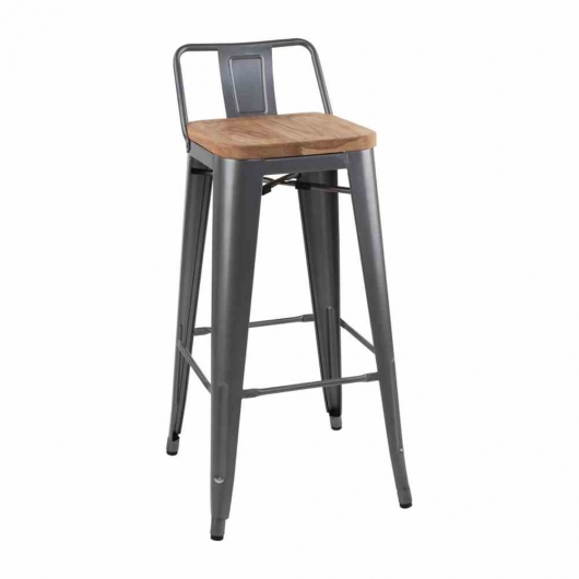 Tabourets bistro hauts avec dossier et assise en bois gris métallisé (lot de 4)