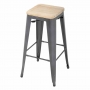 Tabourets bistro haut en acier gris métal avec assise en bois (lot de 4)