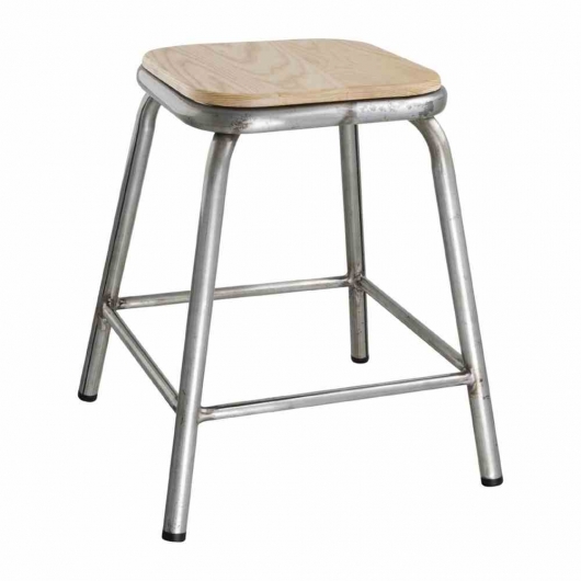 Tabouret bas en acier galvanisé avec assise en bois (lot de 4)