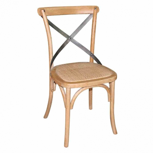 Chaises en bois patiné avec dossier croisé naturel (lot de 2)