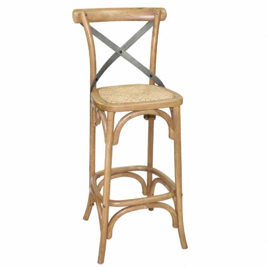 Tabouret de bar en bois avec dossier croisé métal