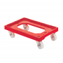 Socle rouleur 4 roues pivotantes - chape acier - rouge