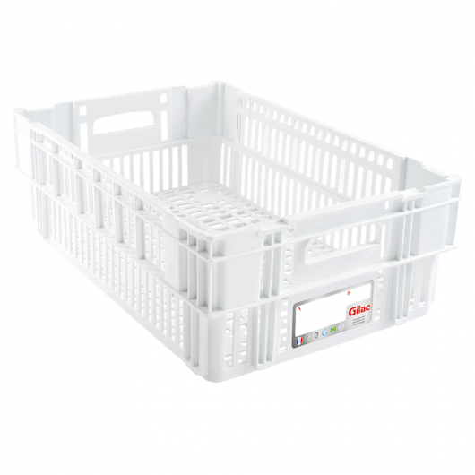 Caisse ajourée empilable emboitable 600 x 400 x 197 mm HACCP - 37 L - blanc