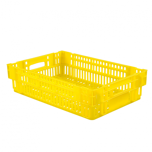 Caisse ajourée empilable emboitable 600 x 400 x 146 mm - 27 L - jaune