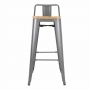 Tabourets bistro hauts avec dossier et assise en bois gris métallisé (lot de 4)