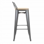 Tabourets bistro hauts avec dossier et assise en bois gris métallisé (lot de 4)