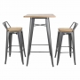 Tabourets bistro hauts avec dossier et assise en bois gris métallisé (lot de 4)