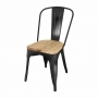 Chaise en acier noir avec assise en bois bistro (lot de 4)