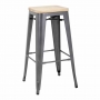 Tabourets bistro haut en acier gris métal avec assise en bois (lot de 4)