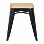 Tabourets bistro bas en acier noir avec assise en bois (lot de 4)