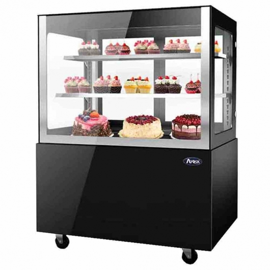 Vitrine droite service arrière noire 2 étagères 490 L