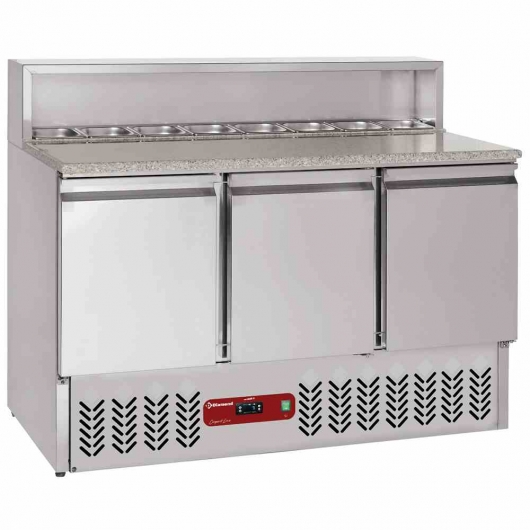 Table réfrigérée-3 portes GN1/1-380 litres-dessus réfrigéré 8 x GN 1/6